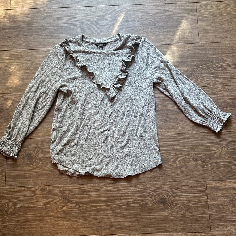 Lucky Brand Gray Ruffle Women's Blouse